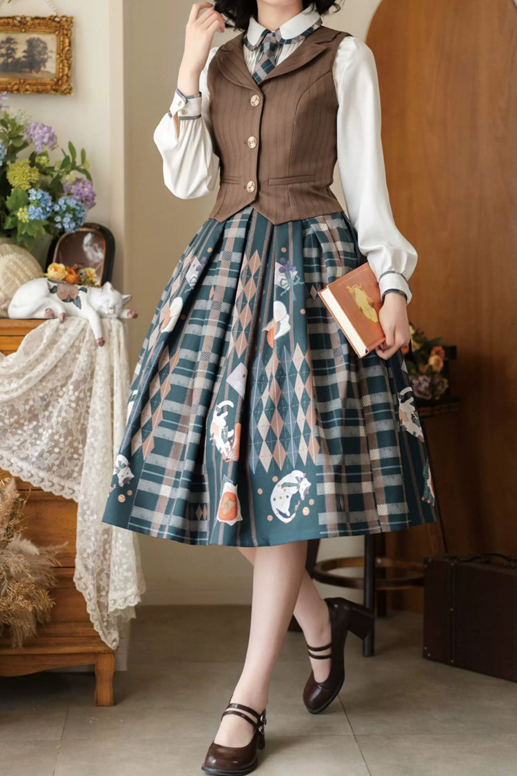 V Collar Print Classic Vintage College Ouji Vest