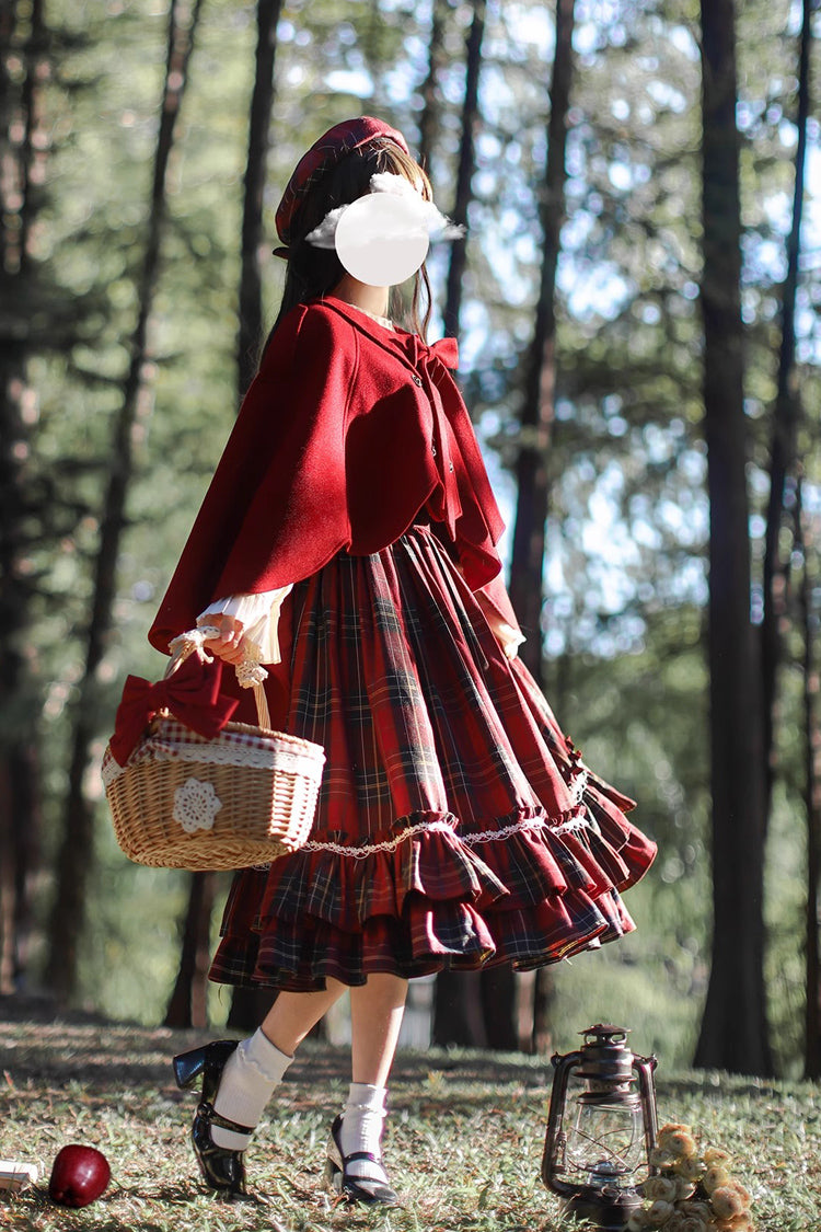 Red Plaid Print Bow Sweet Vintage Jumper - Little Red Riding Hood