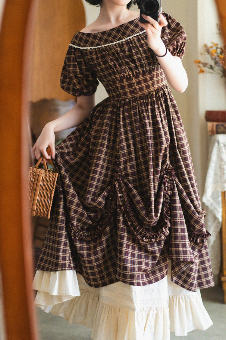 Crimson Forest Picnic Boatneck Tee-Frill Hem Vintage Elegant Lolita Gown
