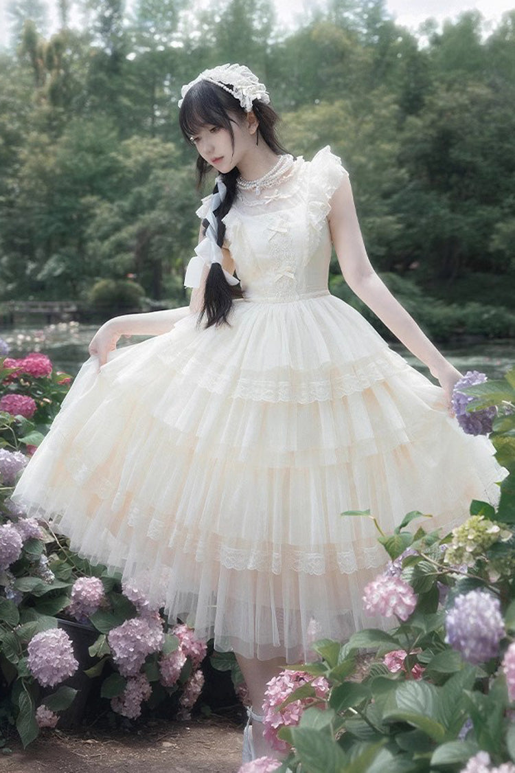 Ivory Multi-Layer Embroidered Flutter Sleeve Elegant Lolita OP