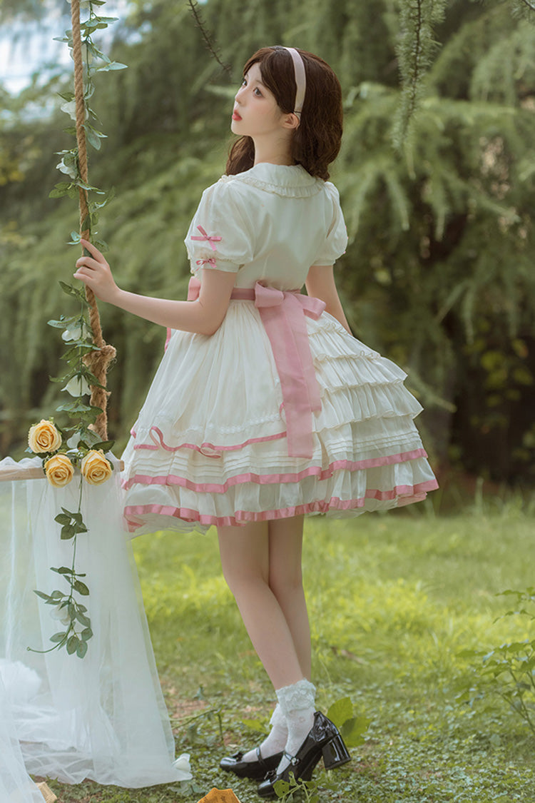 Blush & White Short-Sleeve Multi-Layer Ruffled Bow Sweet Lolita Dress
