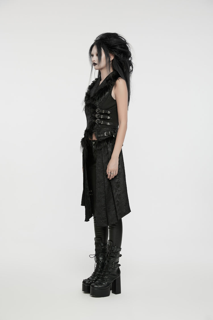 Detachable Jacquard Lace-Up Gothic Sleeveless Vest