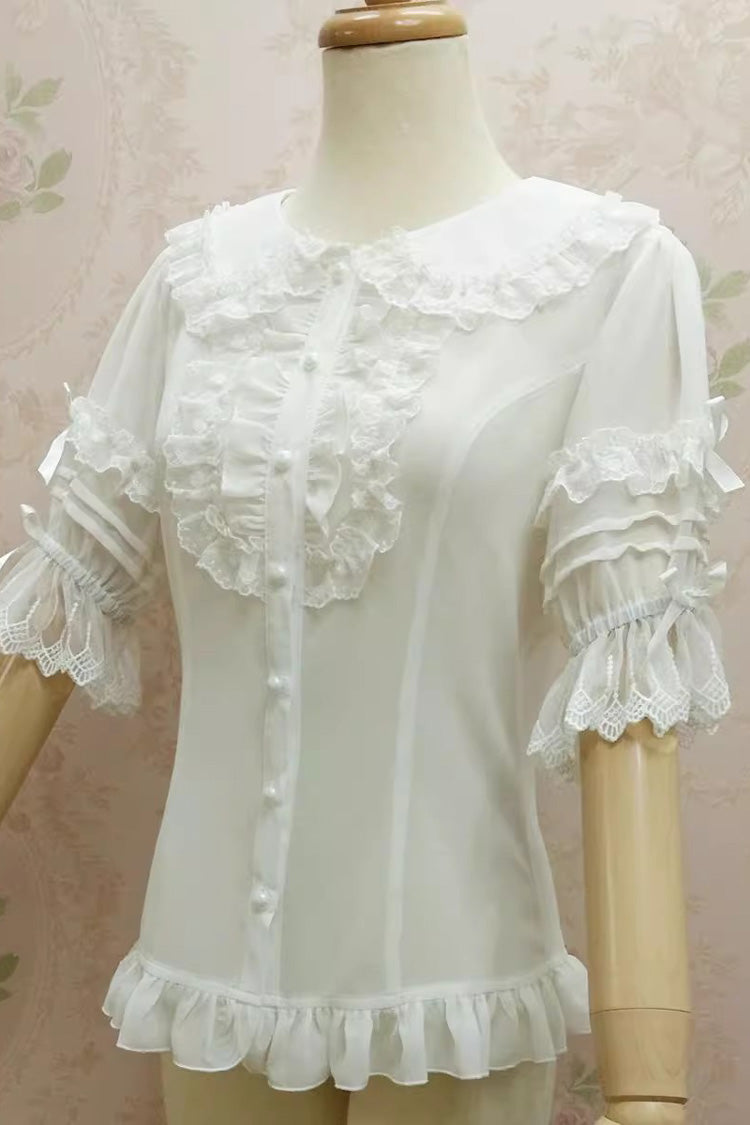 Chiffon Sweet Lolita Blouse with Doll Collar and Flared Sleeves