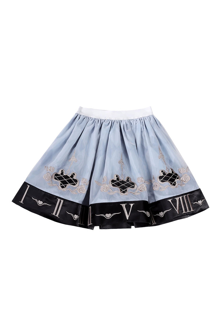 Blue Sleeveless Gothic Lolita JSK Dress Jacquard Ruffled Lace-Up - The Clock Rabbit's Card Game