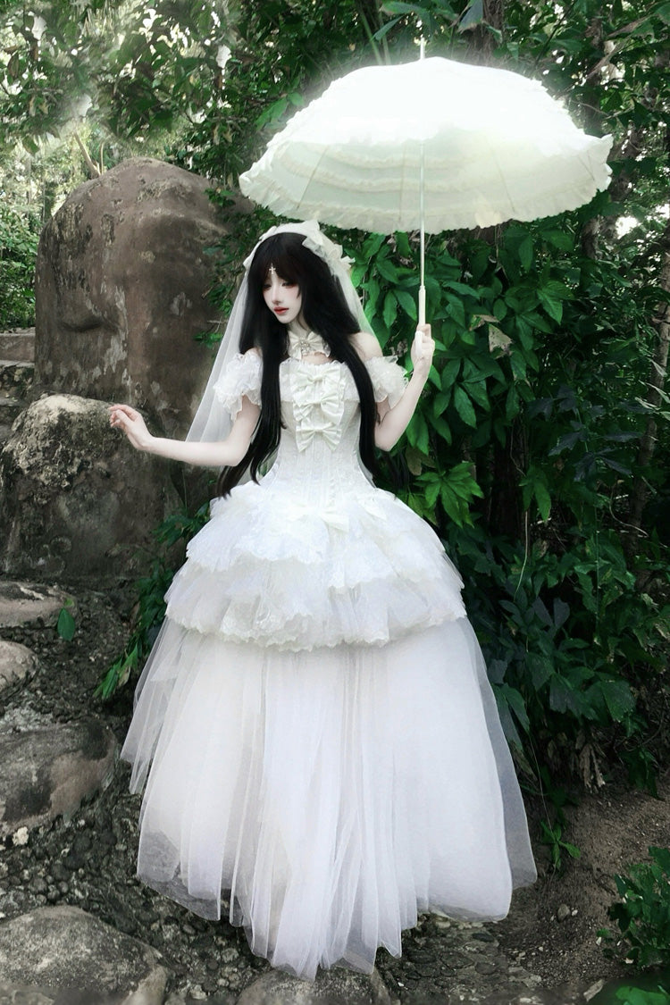 Ivory Square Collar Ruffled Classic Gothic Dress Set - Pure White Prayer · Snow Love