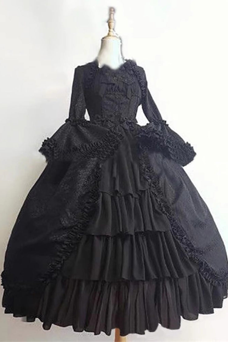 Noir Ruffle Cardigan with Bow Accents and Princess Sleeves