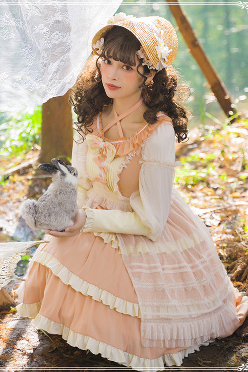 Multi-Layer Ruffled Lolita OP Dress - High Waist, Long Sleeve