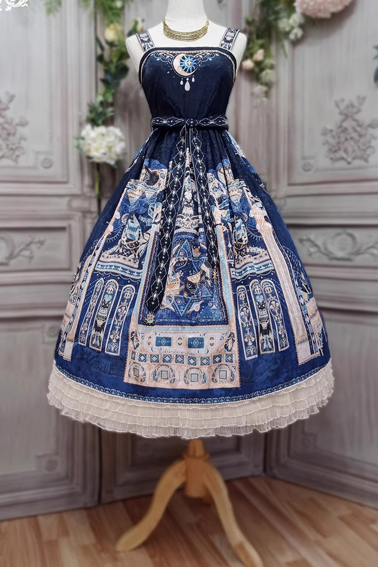 Gothic Lolita Dress with Egyptian Print, Ruffles, Dusk Style