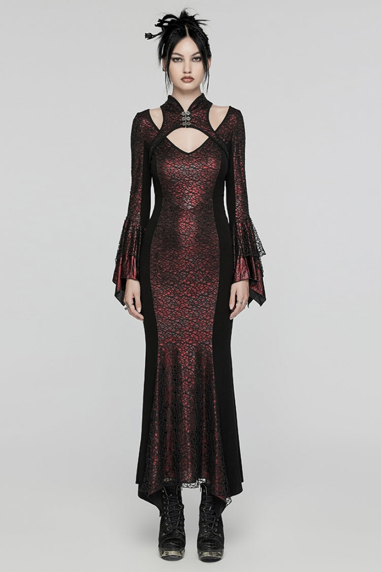 Scarlet & Black Mandarin Collar Fishtail Cutout Gothic Dress