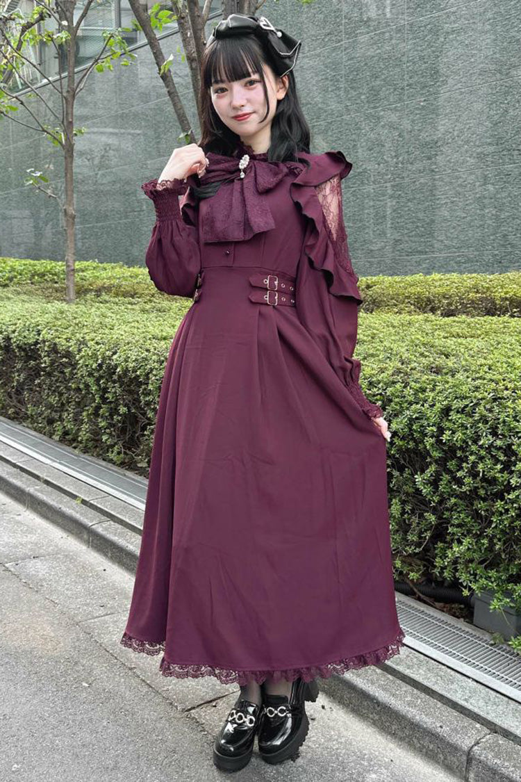 Jirai Kei Off Shoulder Dress - Stand Collar, Hollow Bow