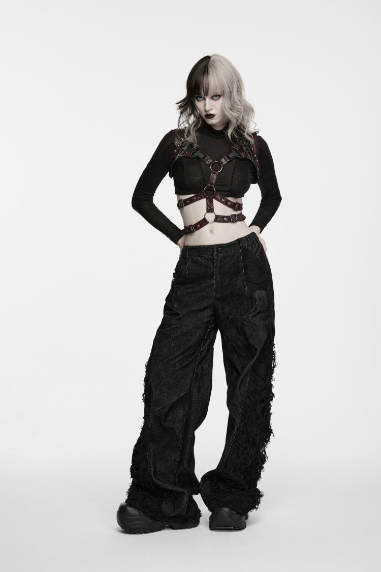 Ripped Pleated Wide-Leg Punk Trousers for Women