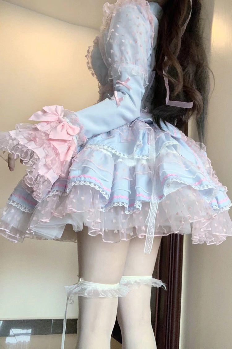 Blue Pink Pray Multi-Layered Ruffled Lace Sweet Princess Jsk Dress
