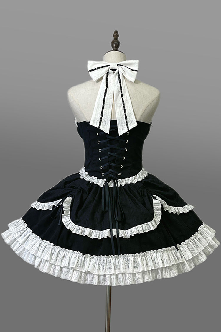Black Cross Halterneck Lace-Up Gothic Lolita Dress - Princess Ruffled Bowknot