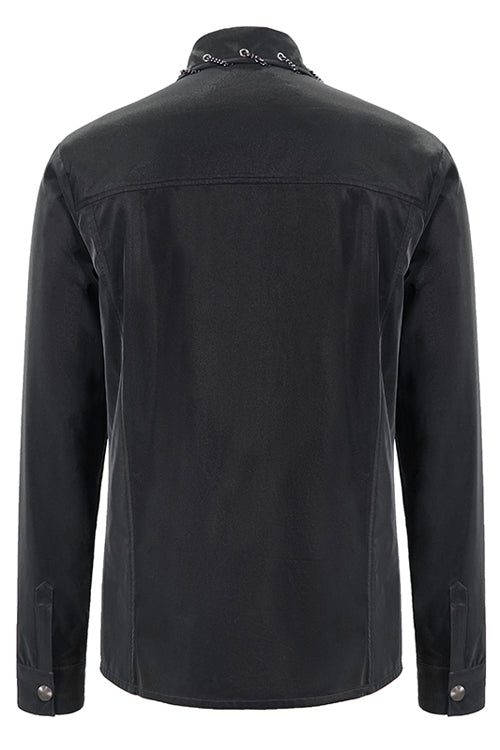Men's Punk Drawstring Blouse in Charcoal Black