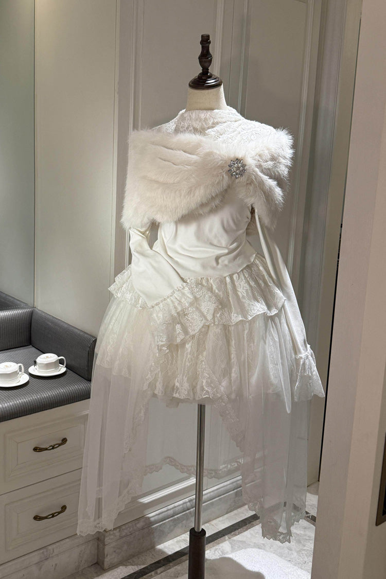 Ivory Long Sleeve Lace Irregular Sweet Skirt Set