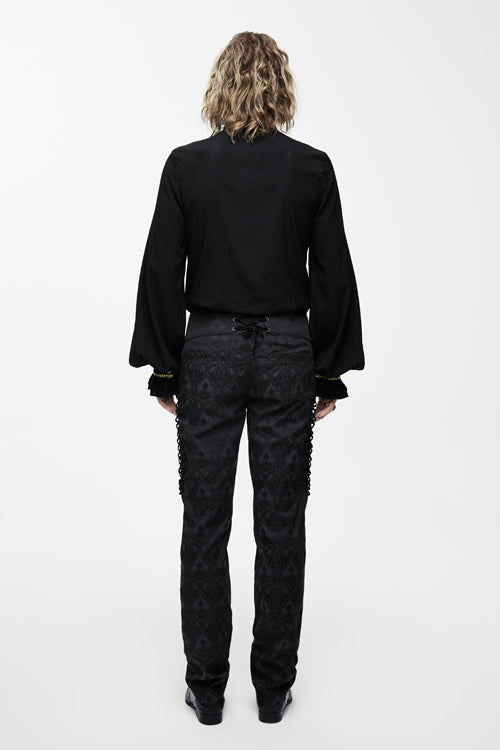 Men's Gothic Blouse with Chest Embroidery Lace Sleeves Chiffon