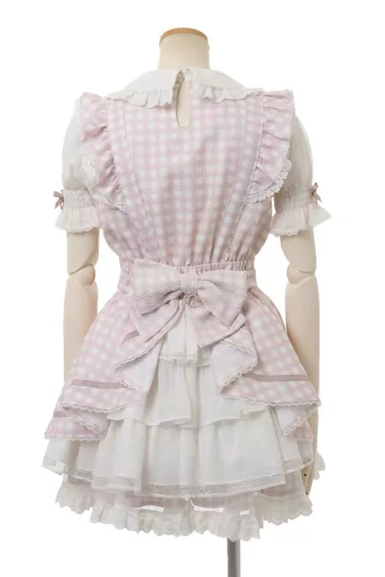 Lapel Collar Plaid Print Bow Plus Size Jirai Dress and Shorts Set in Three Colors