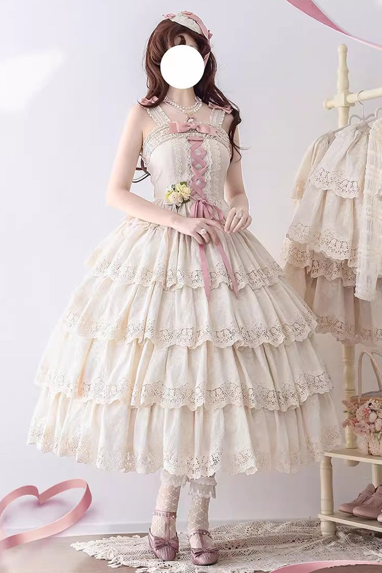 Cream Forest Waltz Embroidery Bow Lace-Up Slim Elegant Sweet Lolita Suspender Top
