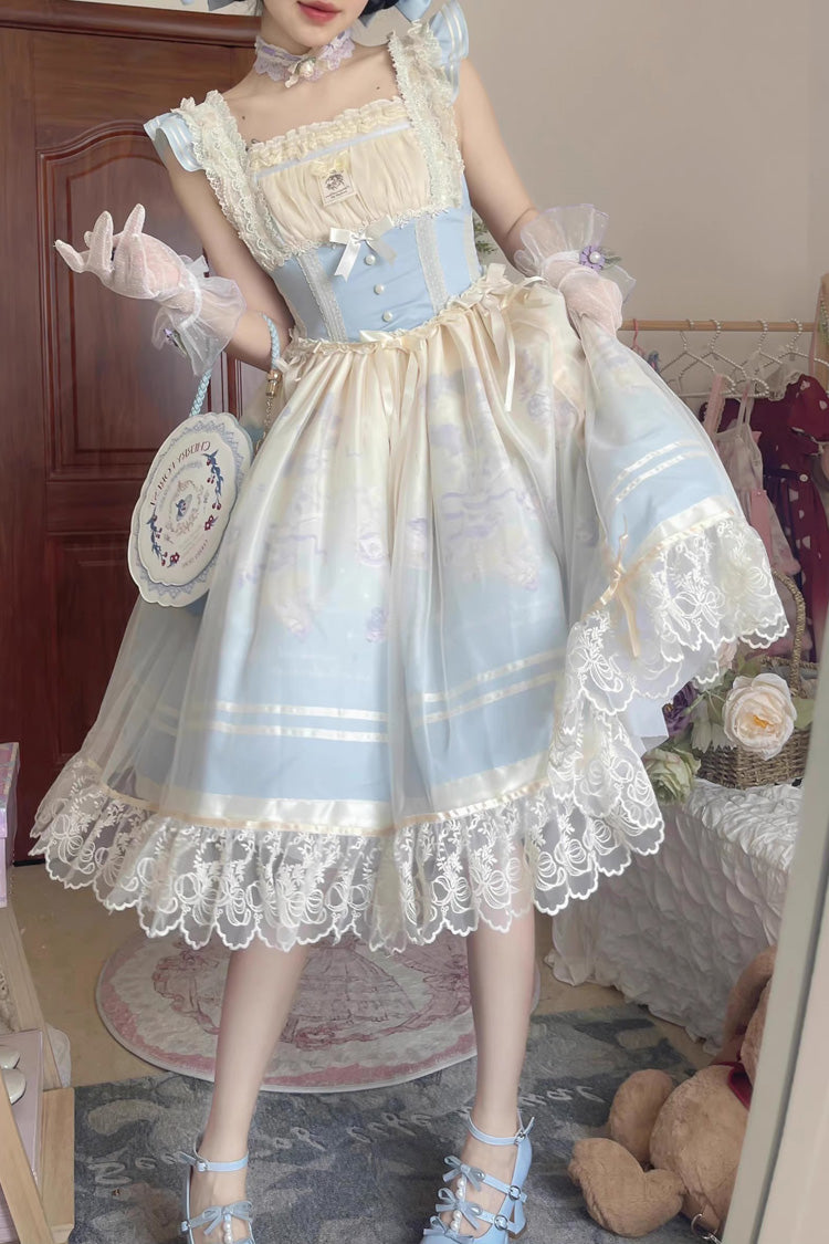 Ballet Rabbit Print JSK Dress with Doll Design, Sweet Lolita