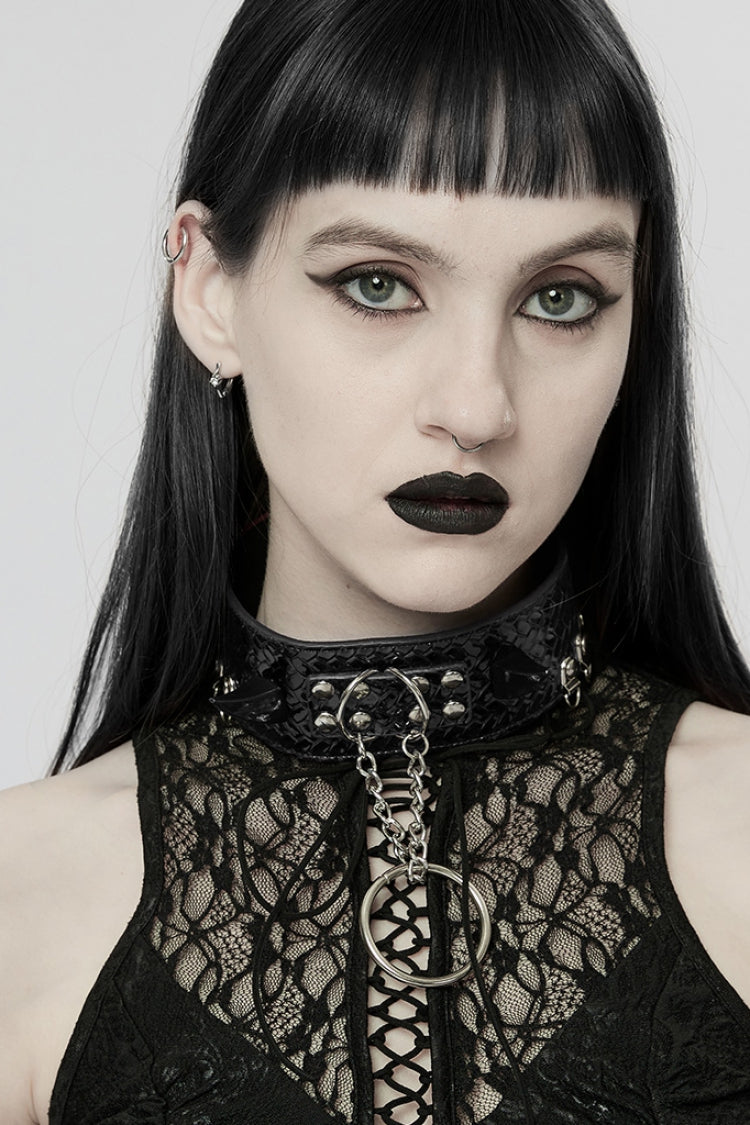 Reptile Texture Faux Leather Riveted Steampunk Choker