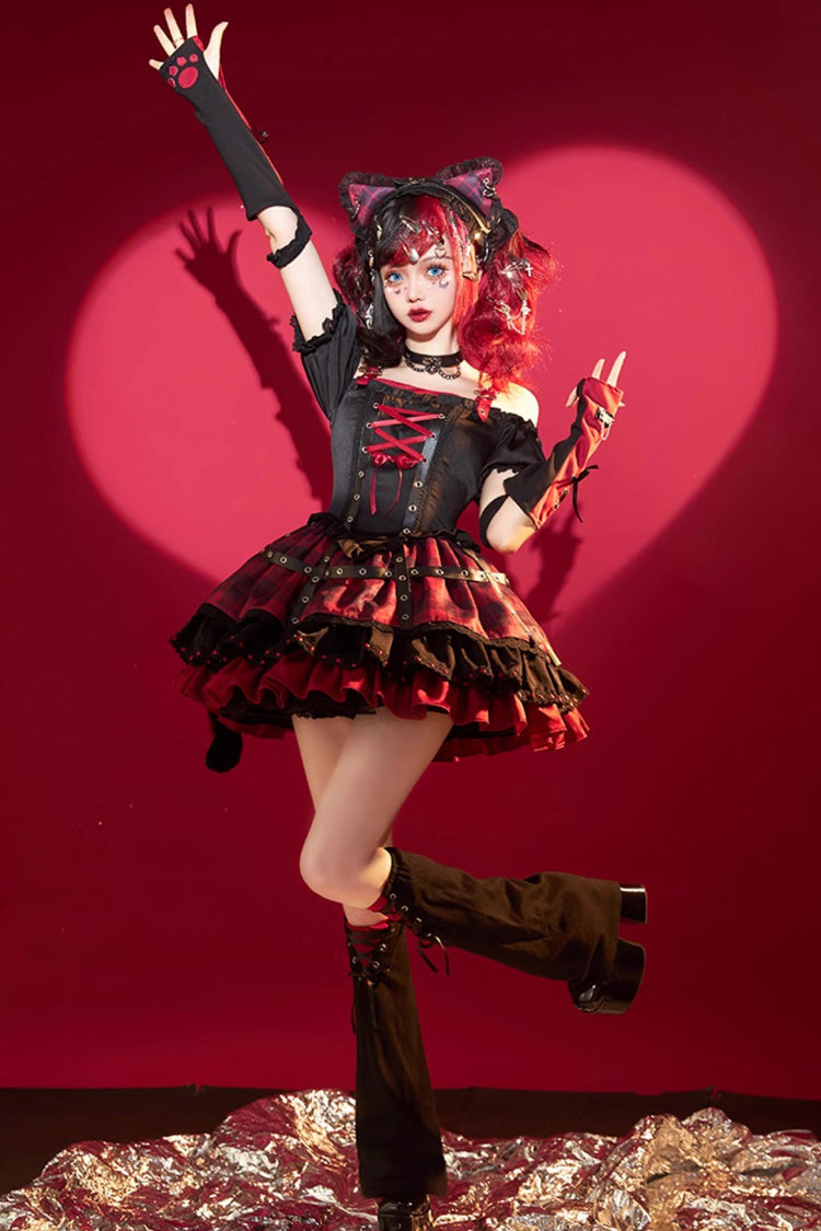 Black Red Print Ruffle Lace Up Gothic Japanese Princess Jsk Dress
