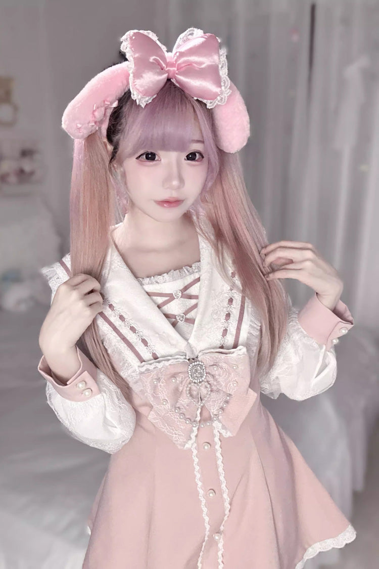 Printed Bowknot Dress Set - Jirai Kei Japanese Style