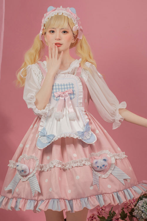 Rosy Polka Dot Teddy Bear JSK Sweet Lolita Gown