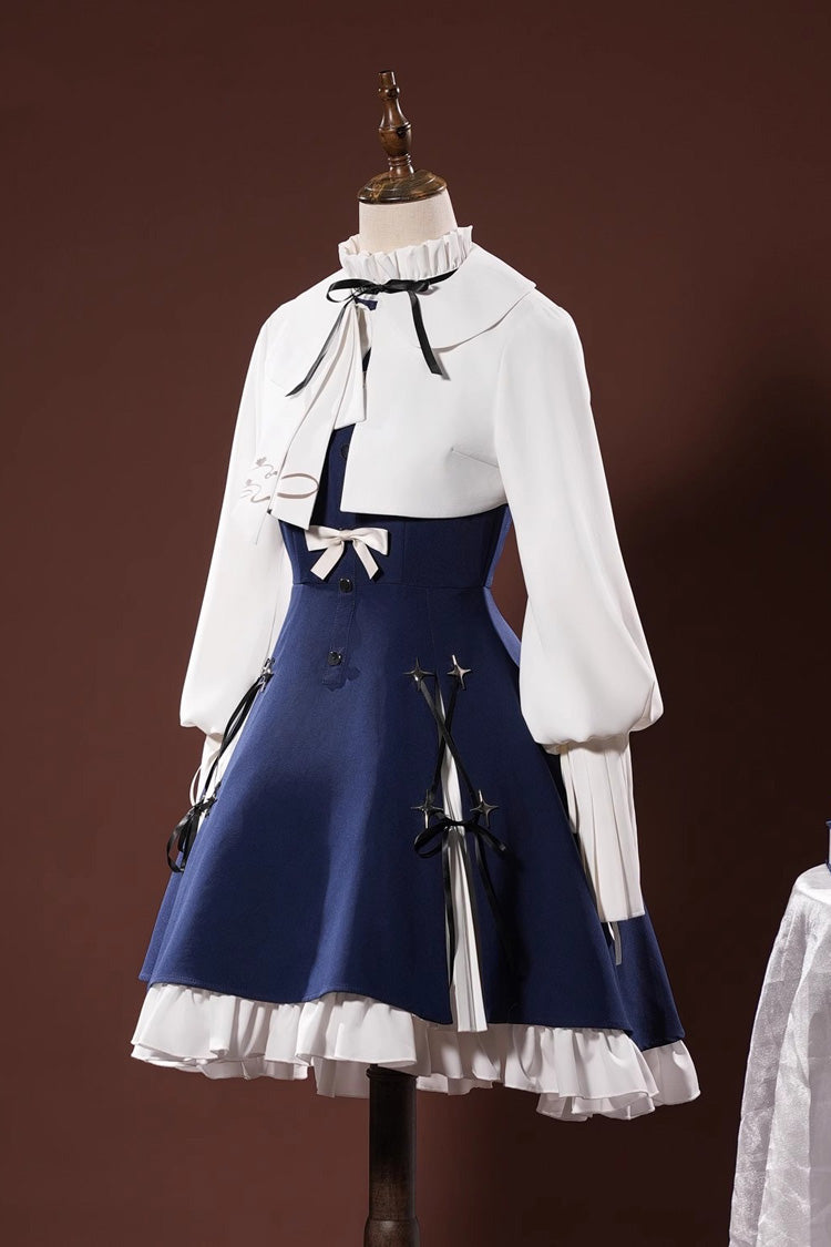 Cerulean and Ivory Ruffle Bow Cosplay Dress Set Inspired by Arknights Amiya - Classic Lolita