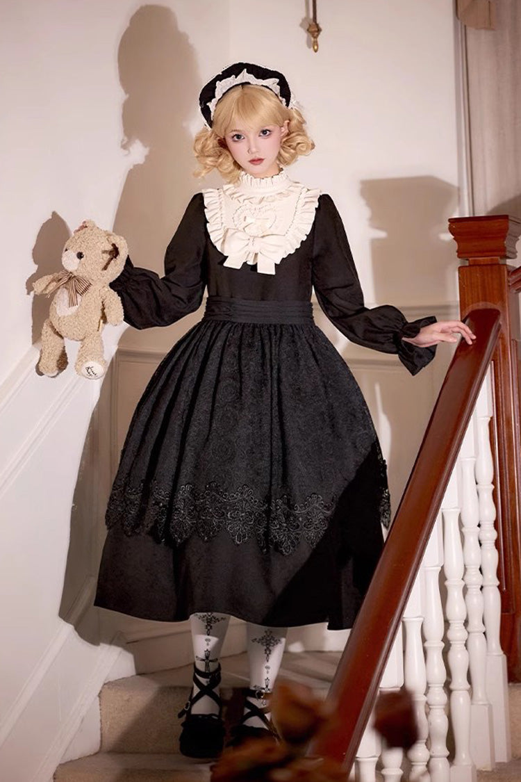 Black Long Sleeve Bow Lace Vintage Dress - Twilight Choir