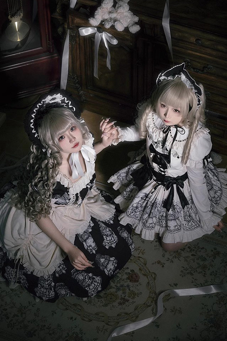 Gothic Doll Night Dress with Short Sleeves, Ruffles, and Bow