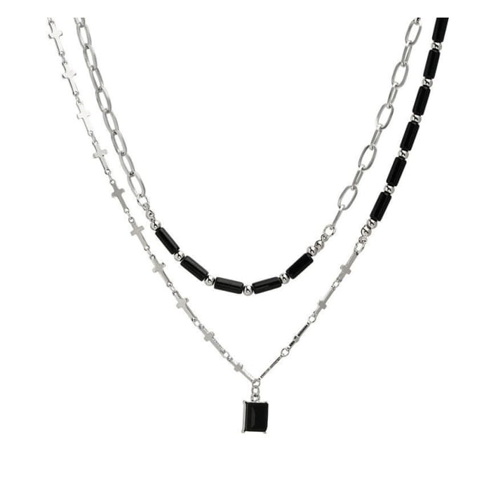 Faux Crystal Pendant Layered Alloy Choker