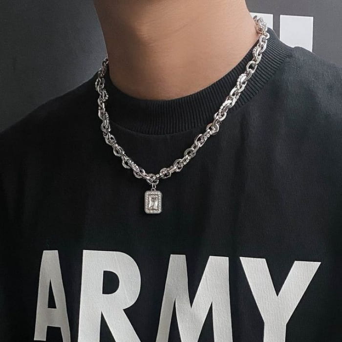 Faux Crystal Pendant Layered Alloy Choker - G2614