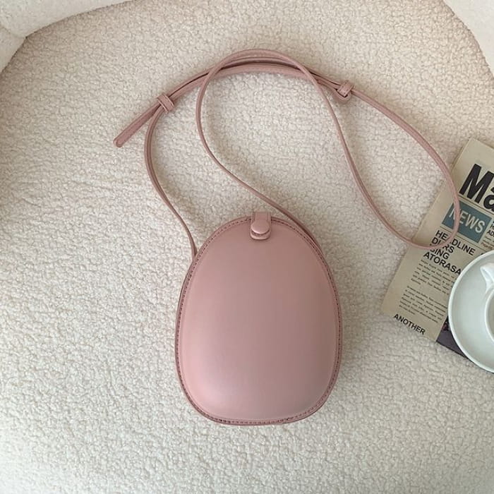 Faux Leather Egg Crossbody Bag - Pink / One Size