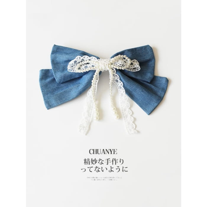 Faux Pearl Beaded Bow Hair Clip