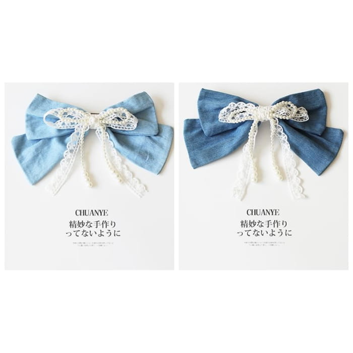 Faux Pearl Beaded Bow Hair Clip