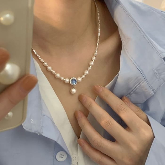 Faux Pearl Beaded Necklace / Bracelet - F09-44 - White &