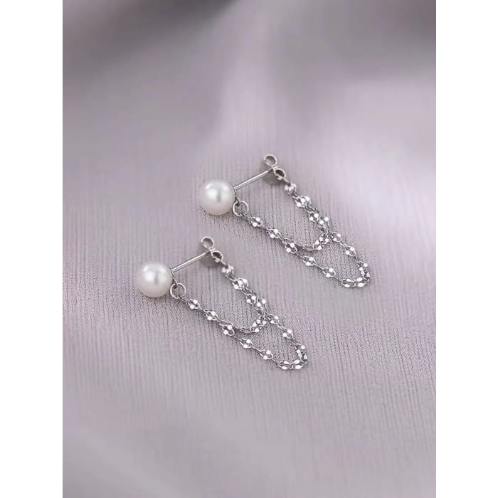 Faux Pearl Chain Alloy Dangle Earring