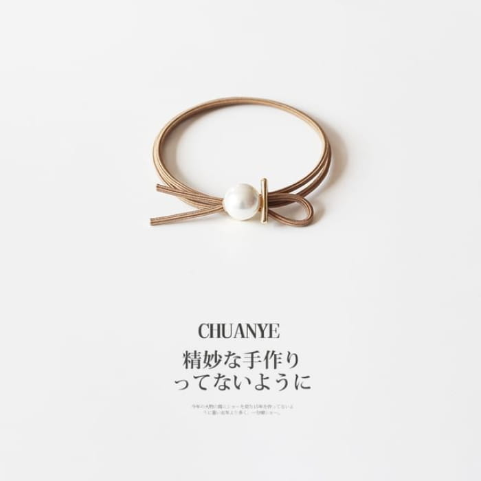 Faux Pearl Layered Hair Tie - Type 01 - Khaki / One Size
