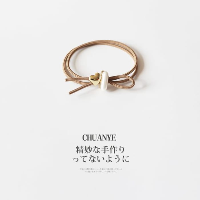 Faux Pearl Layered Hair Tie - Type 02 - Khaki / One Size