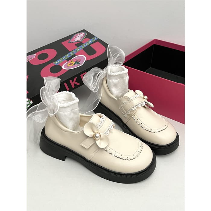 Faux Pearl Platform Loafers