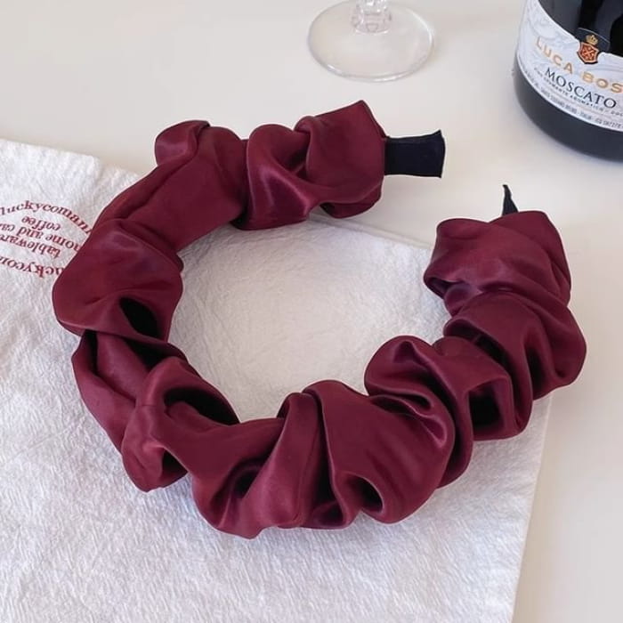 Faux Pearl Shirred Headband - 01 - Wine Red / One Size