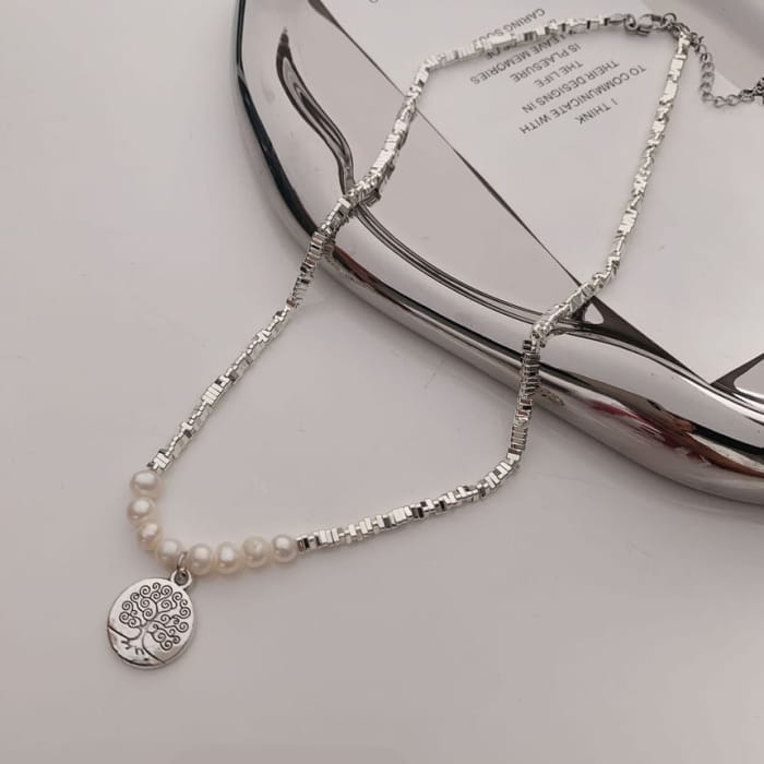 Faux Pearl Tree Pendant Necklace