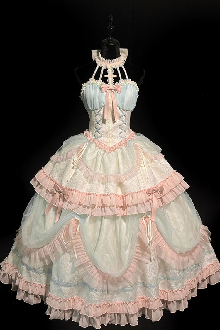 Multi-Color Mermaid Halterneck Lace-Up Sweet Lolita Dress - Ruffled Bowknot