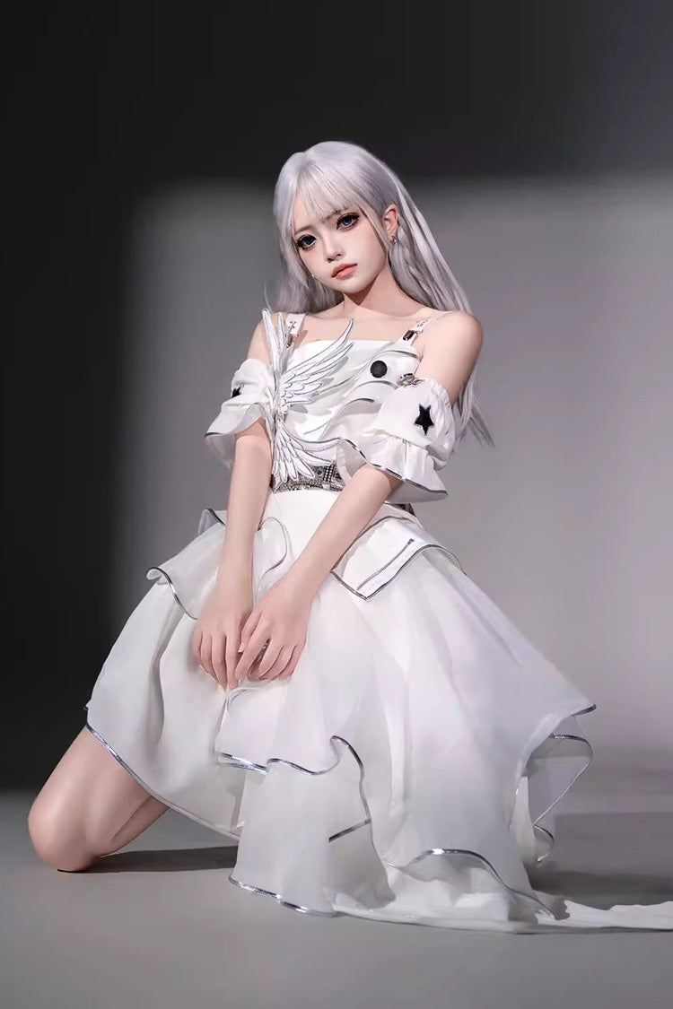 Ivory Asymmetric Collar Punk JSK Dress Set - Silver Wings