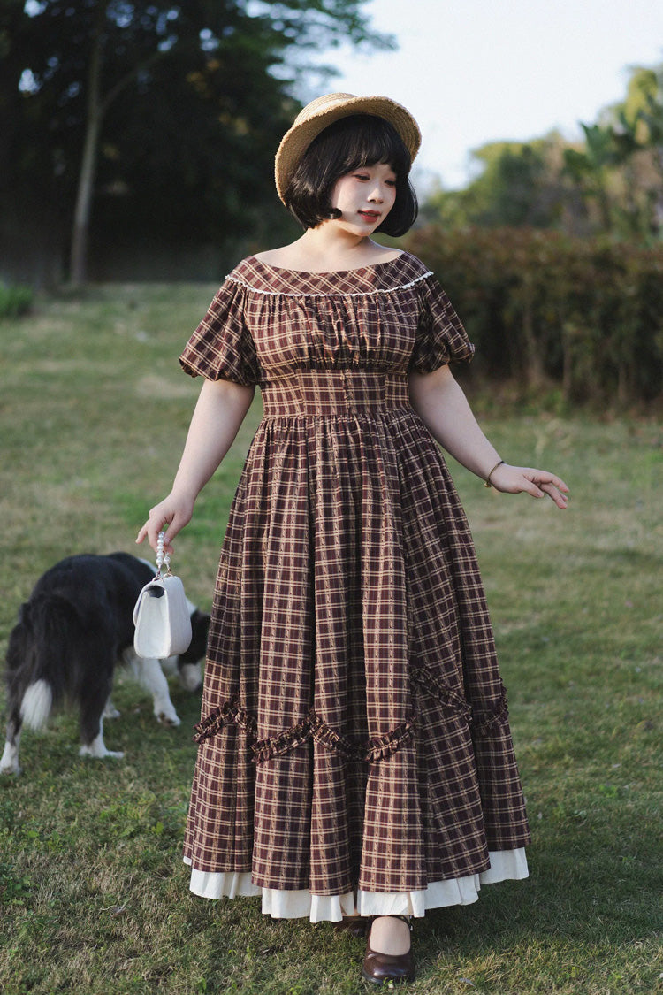 Crimson Forest Picnic Boatneck Tee-Frill Hem Vintage Elegant Lolita Gown