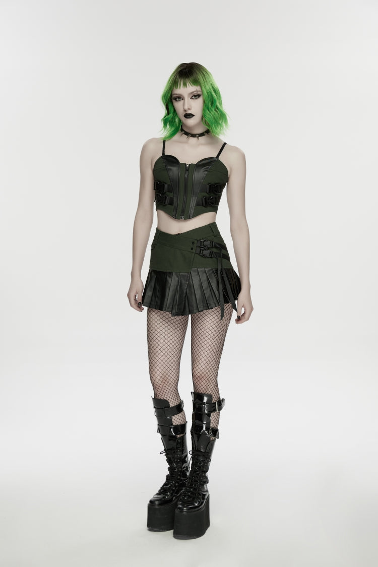 Spliced Lace Lace-Up Slim Color-Blocked Corset - Punk