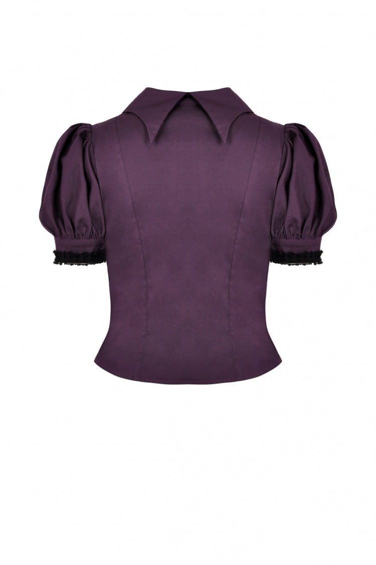 Periwinkle Moon Frill-Collar Puff-Sleeve Gothic Top