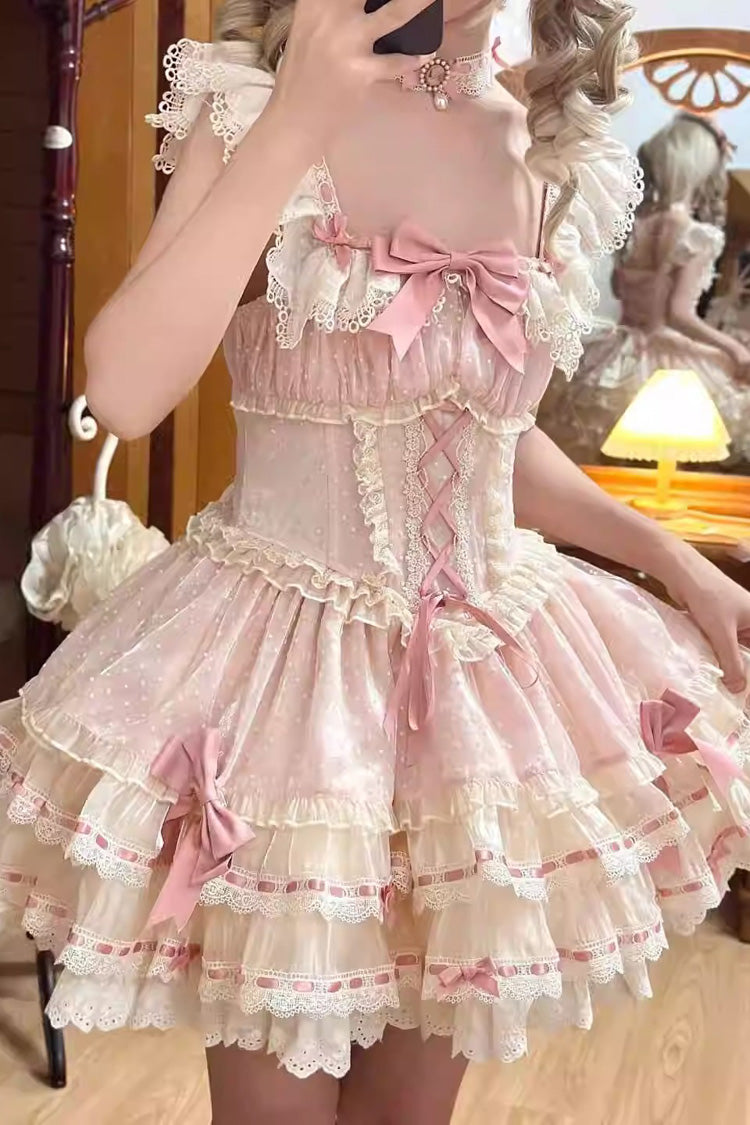 Rose Triple-Layer Bowknot Corset Sweet Princess Ballet Jumper Dress
