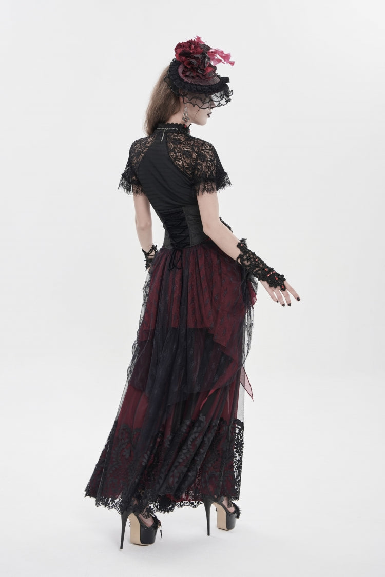 Crimson & Noir Embroidered Rose Underbust Corset with Lace Accents