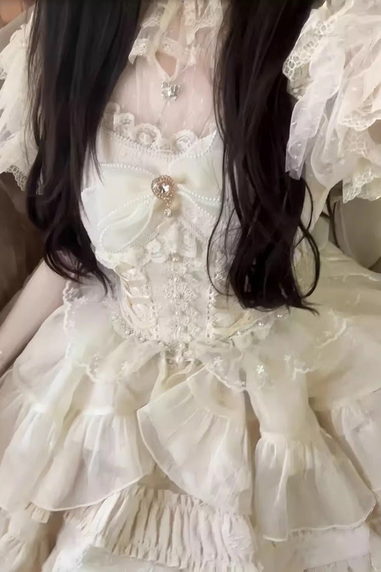 White Sleeveless Bowknot Multi-Layer Ruffle Sweet Lolita Jsk Dress